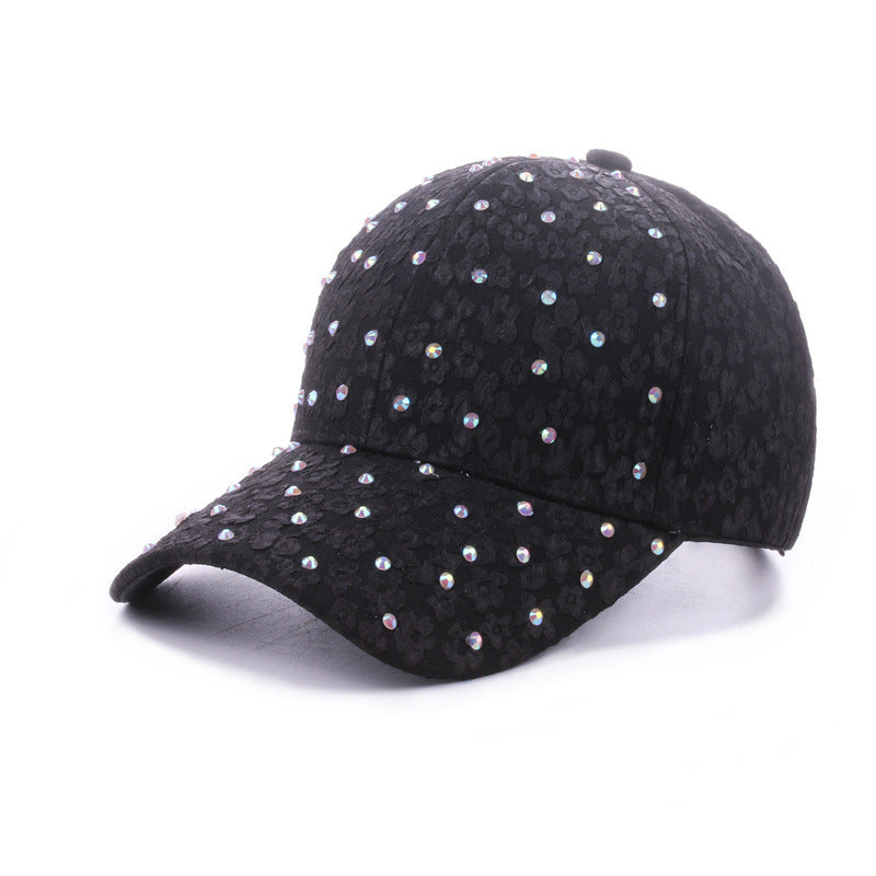 Casquette de baseball en strass pour femmes en dentelle d'été - Style chic