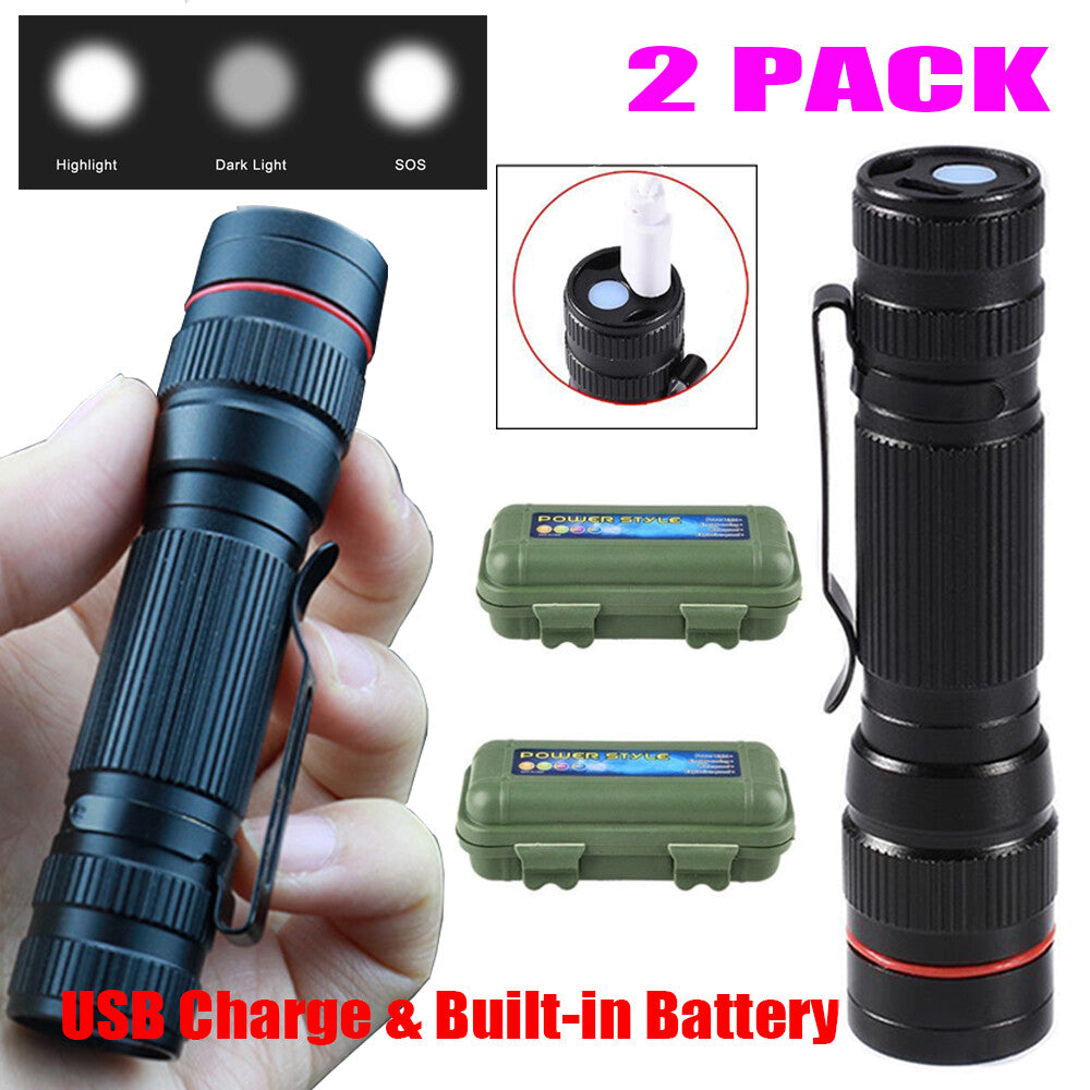 250,000 Lumens USB Rechargeable LED Mini Pen Tactical Torch Small Flashlight