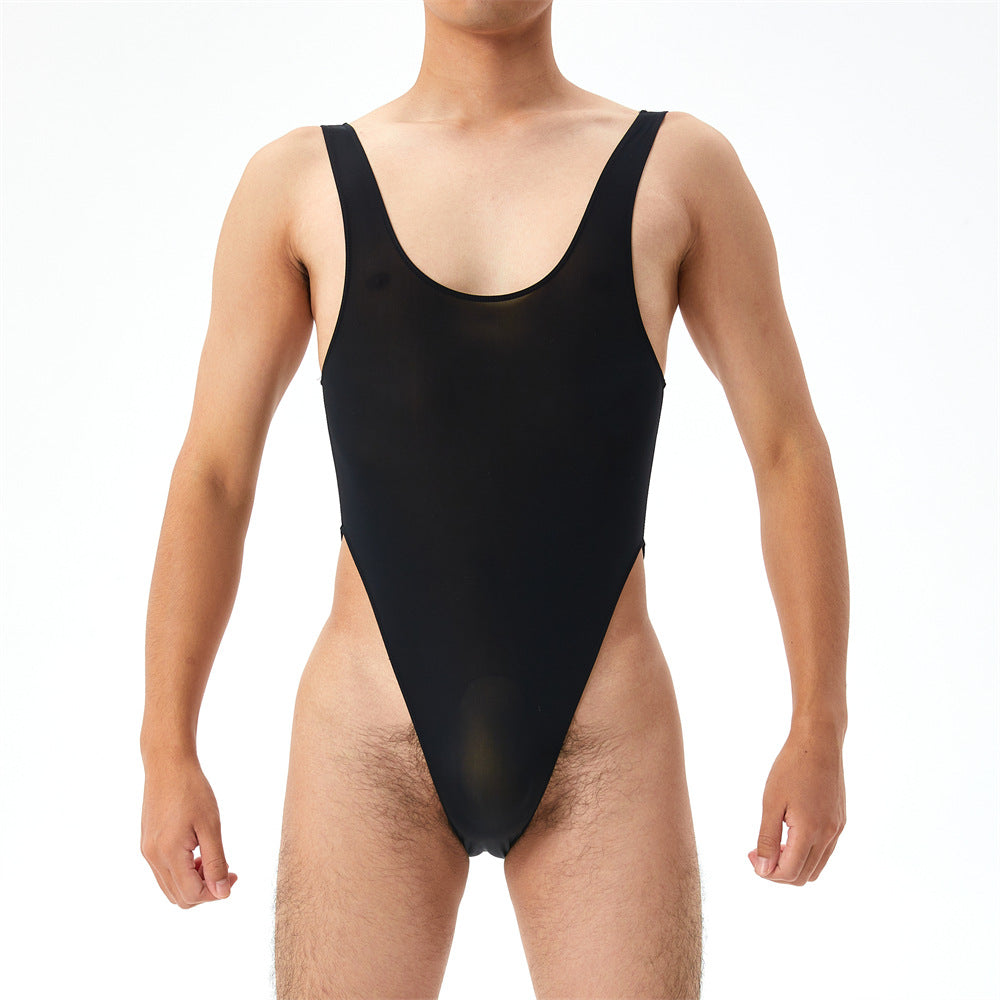 Hautement élastique Plus Taille Transparent Jumpsuit Hommes U Pouch Performance