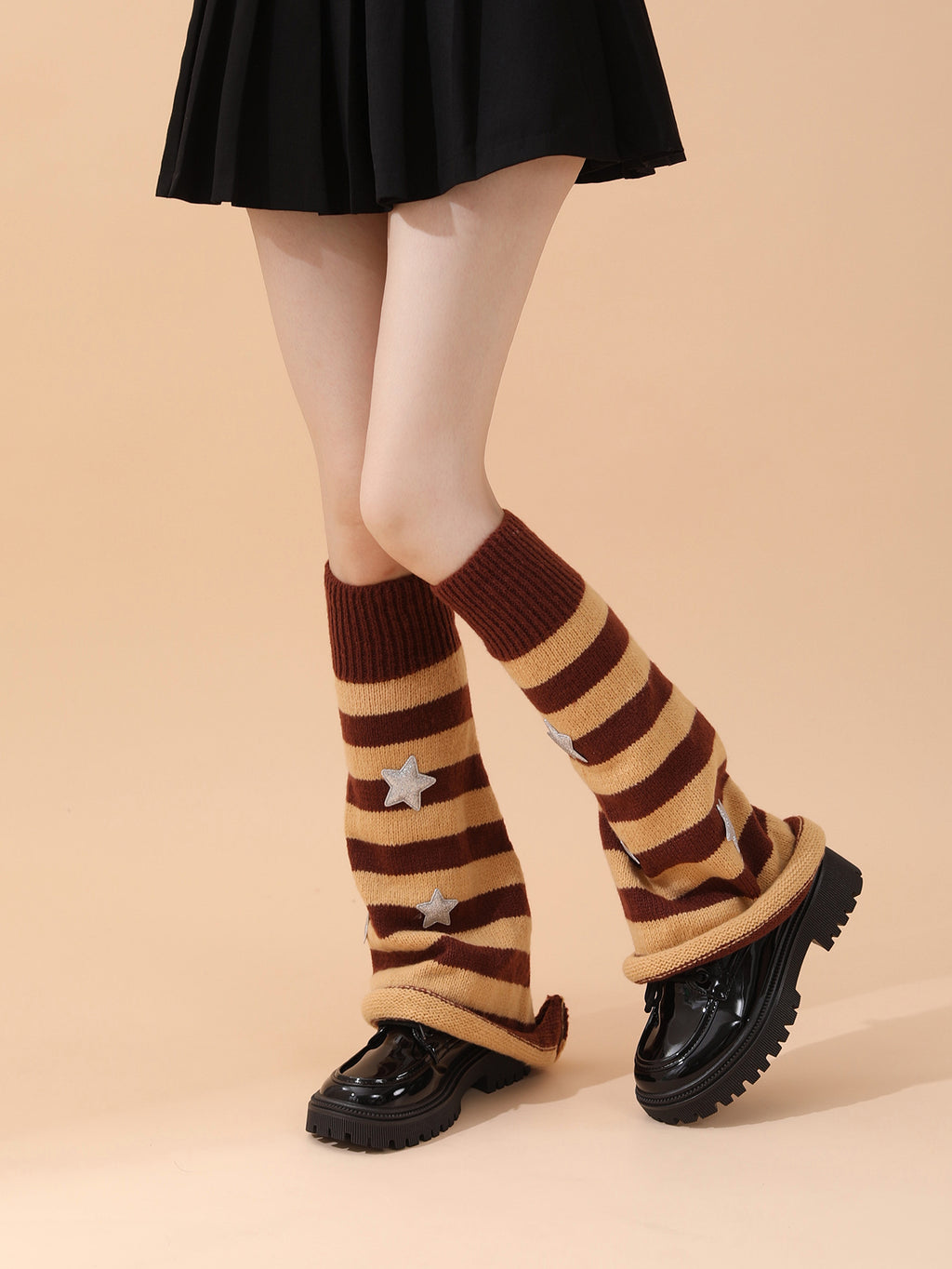 Popular Nouveauté Automne Hiver Warm Stripe Star Decor Enroulé Bell Forme Jambe Warmer Boot Donc