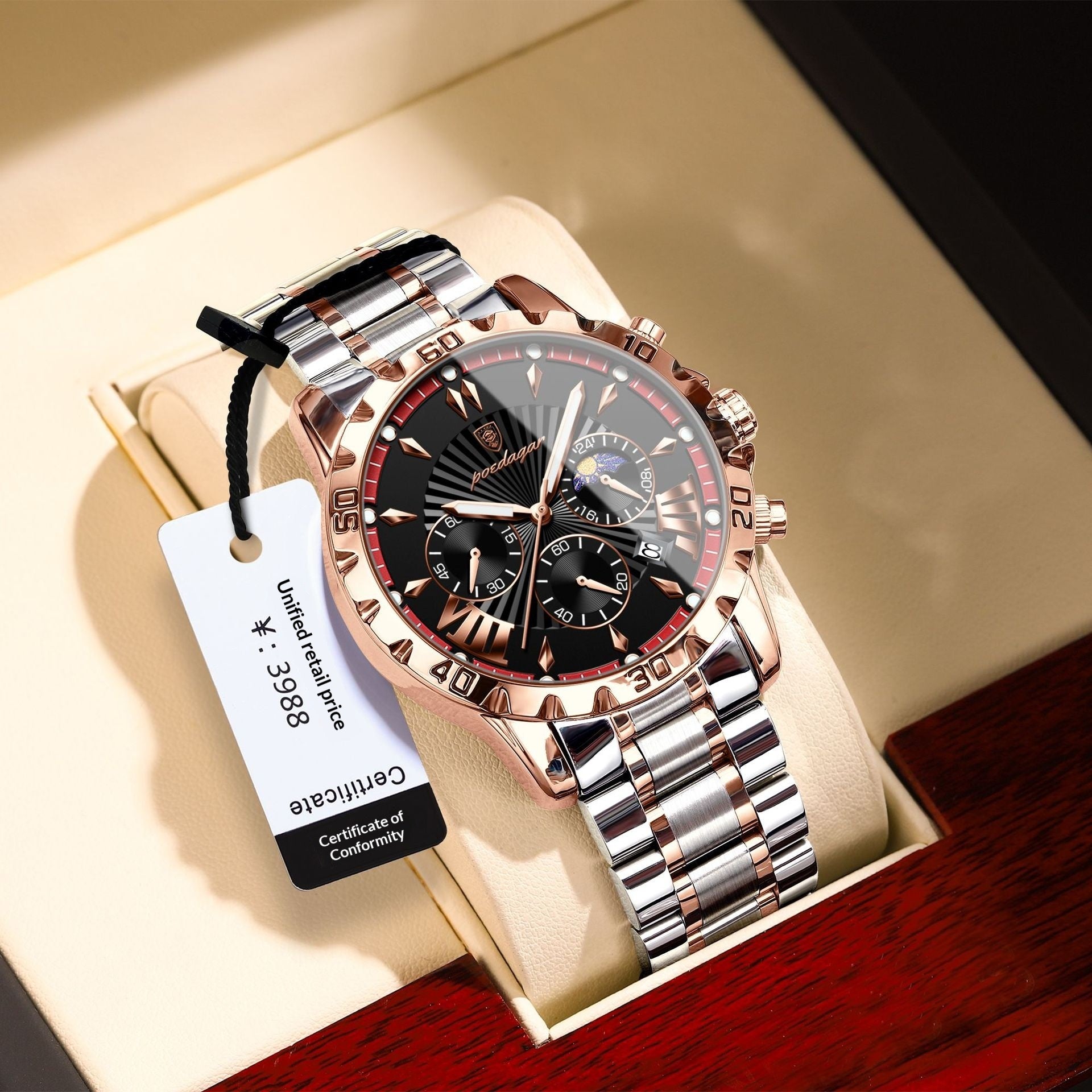 Montre homme multifonctionnelle Phase Lune