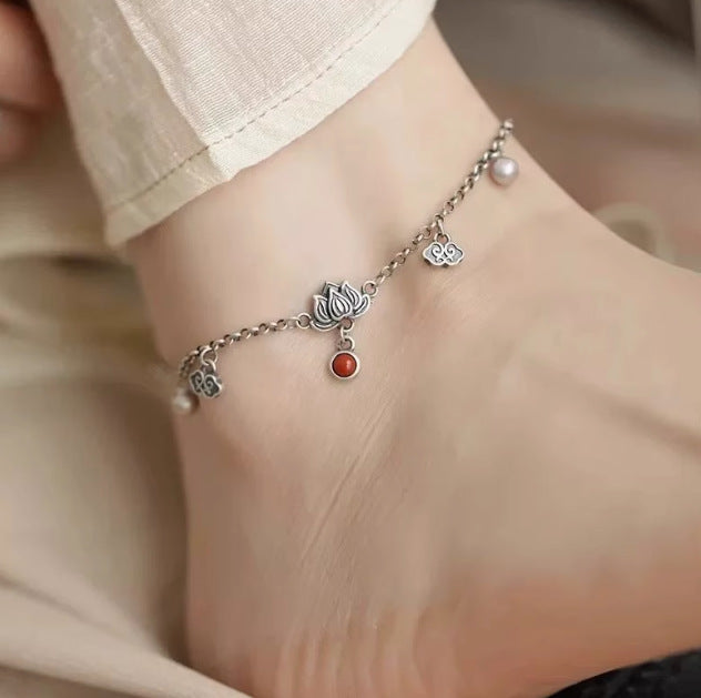 Traditionnelle Chinoise Retro Lotus-step Auspicious Cloud Anklet