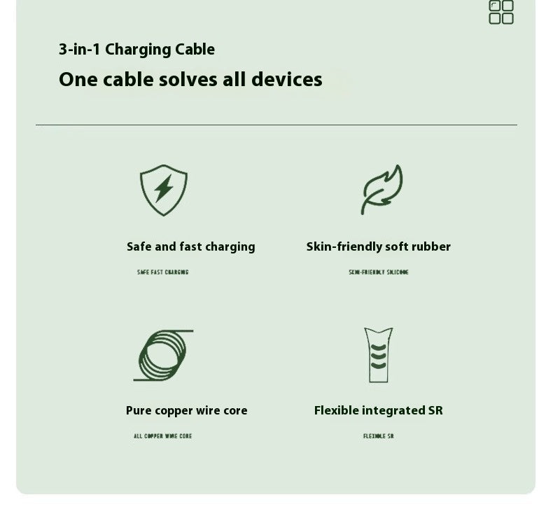 Three-in-one mobile phone charging data cable