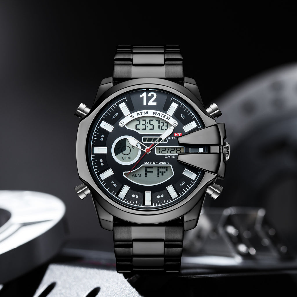 Homme double affichage réveil Led Sports Montre en acier étanche
