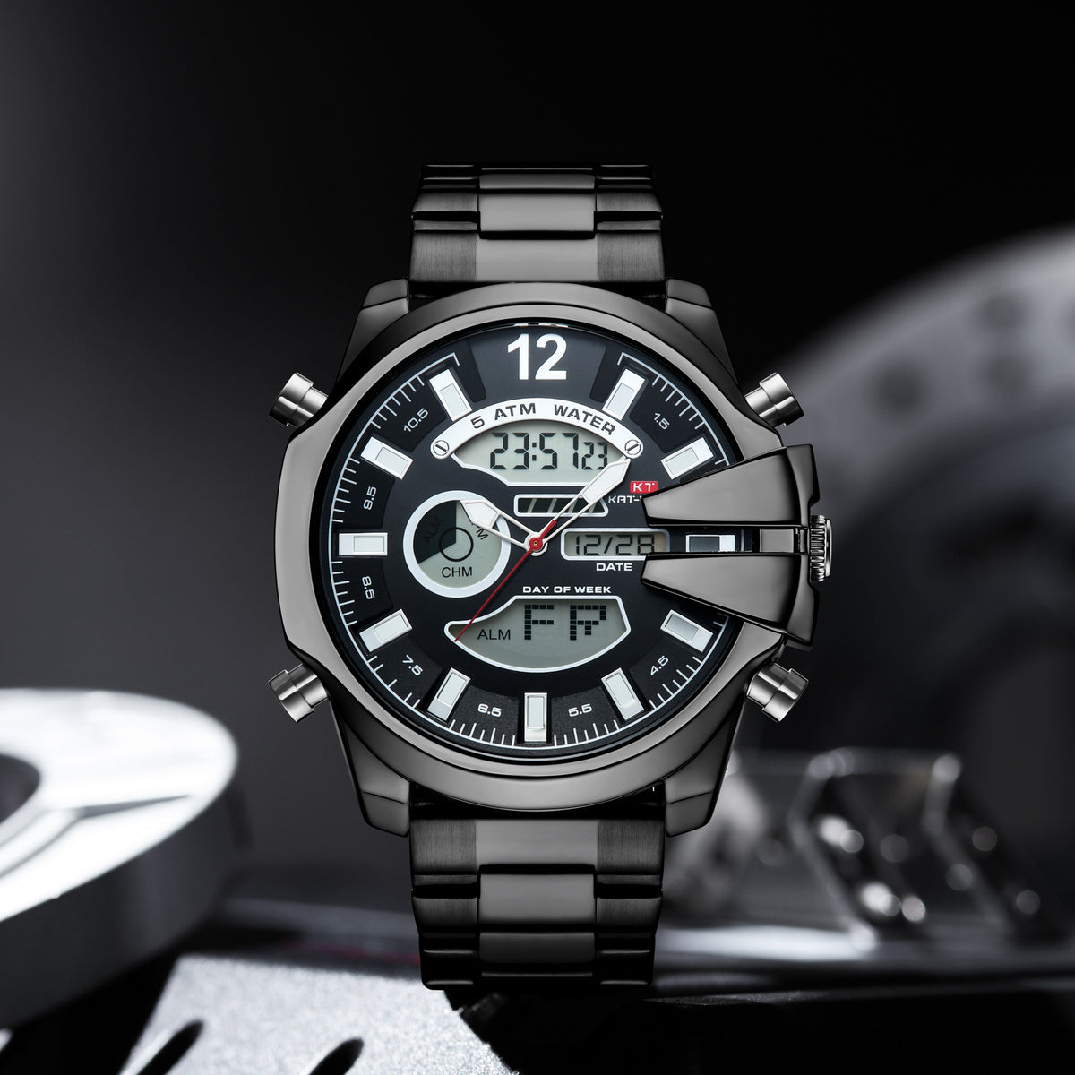 Homme double affichage réveil Led Sports Montre en acier étanche