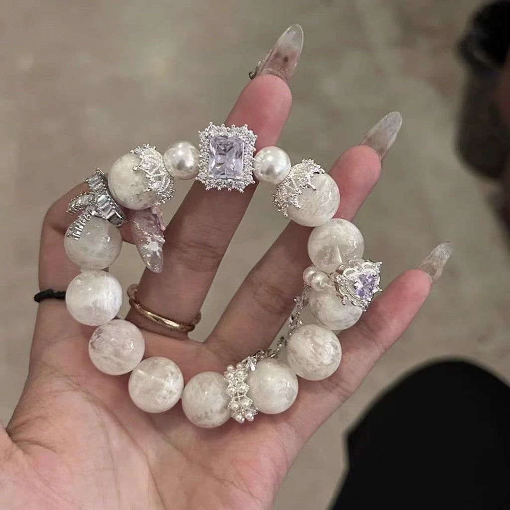 European And American Retro Imitation Pearl Flash Diamond Wide Version Bracelet Niche Acce