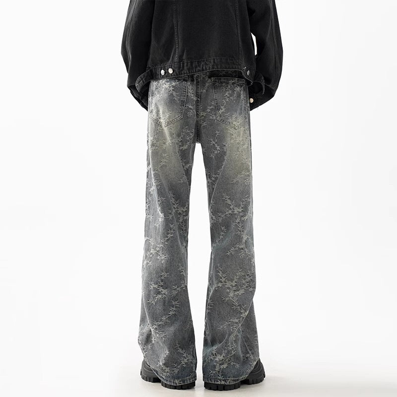 Denim de Jacquard pour hommes lavés à la jambe droite Pantalons évasés