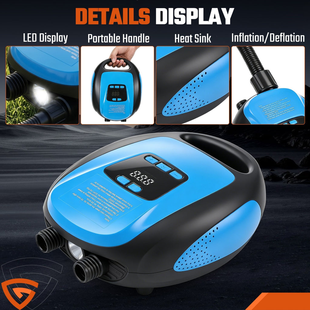 12V SUP Pompe à air électrique 20PSI Max LCD numérique pour Paddle Board Bateau gonflable