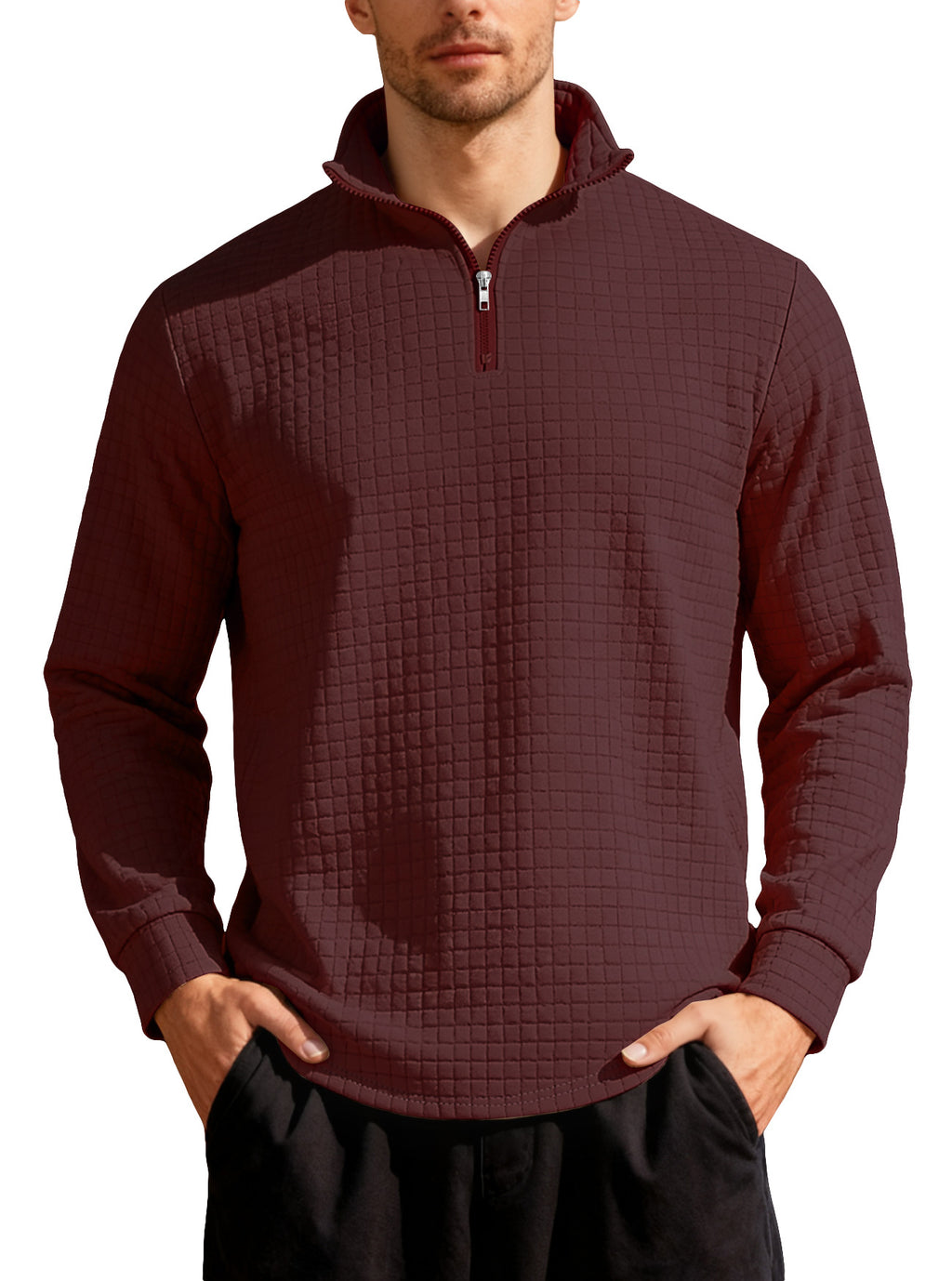 Homme d'affaires casual Loose-fit Jacquard Col d'équipage demi-zip Hoodie avec petite patte carrée