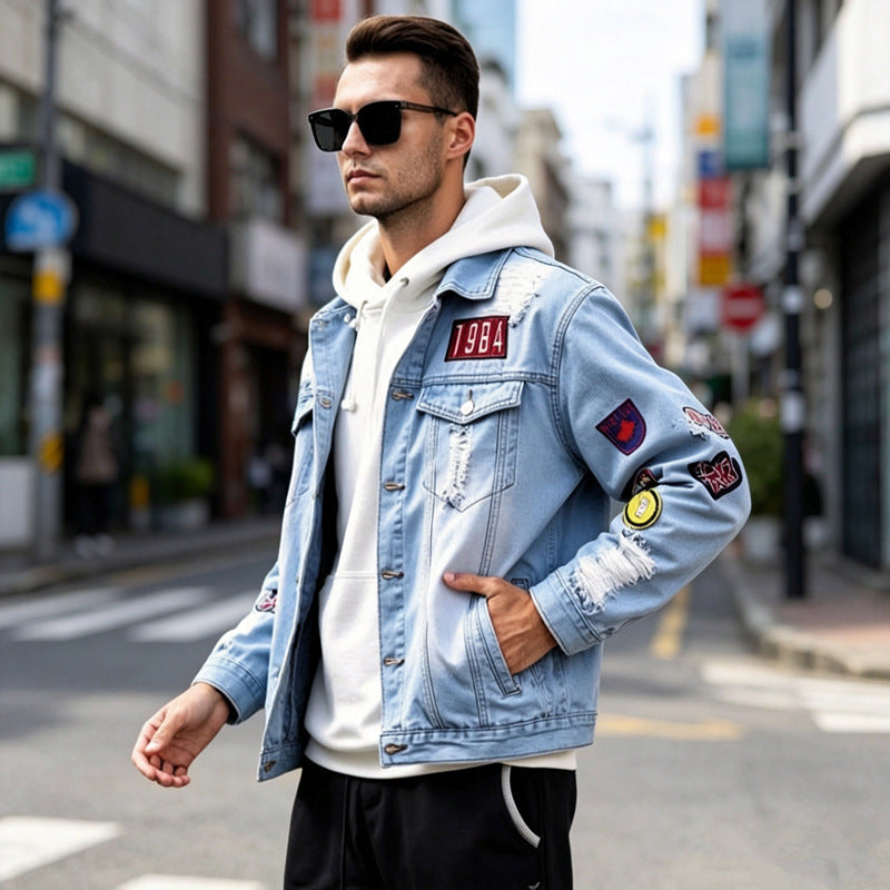 Veste denim pour homme avec manteau européen et américain
