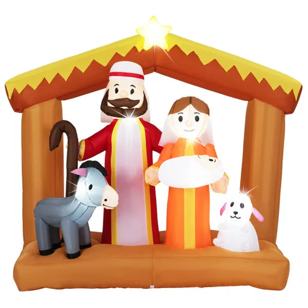 Scène de Nativité Gonflable 6ft - 6 lumières LED intégrées Polyester résistant aux intempéries Xmas Out