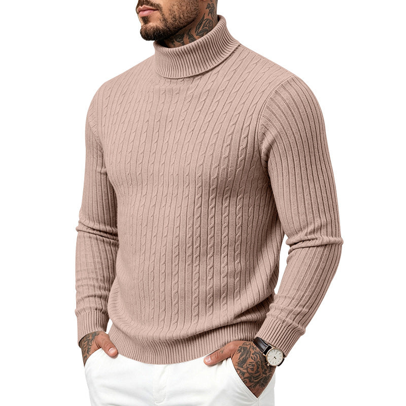 Hommes Col tortueux Slim-Fit Vertical-Stripe Chandail occasionnel à manches longues