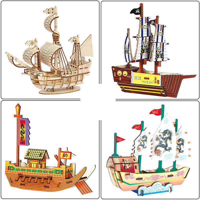 Jouets décoratifs du modèle en bois Pirate Ship assemblé