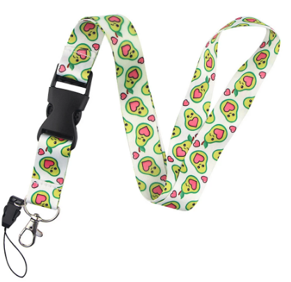 Fruit Avocat Caricature Impression double face Polyester Buckle Téléphone portable Lanyard