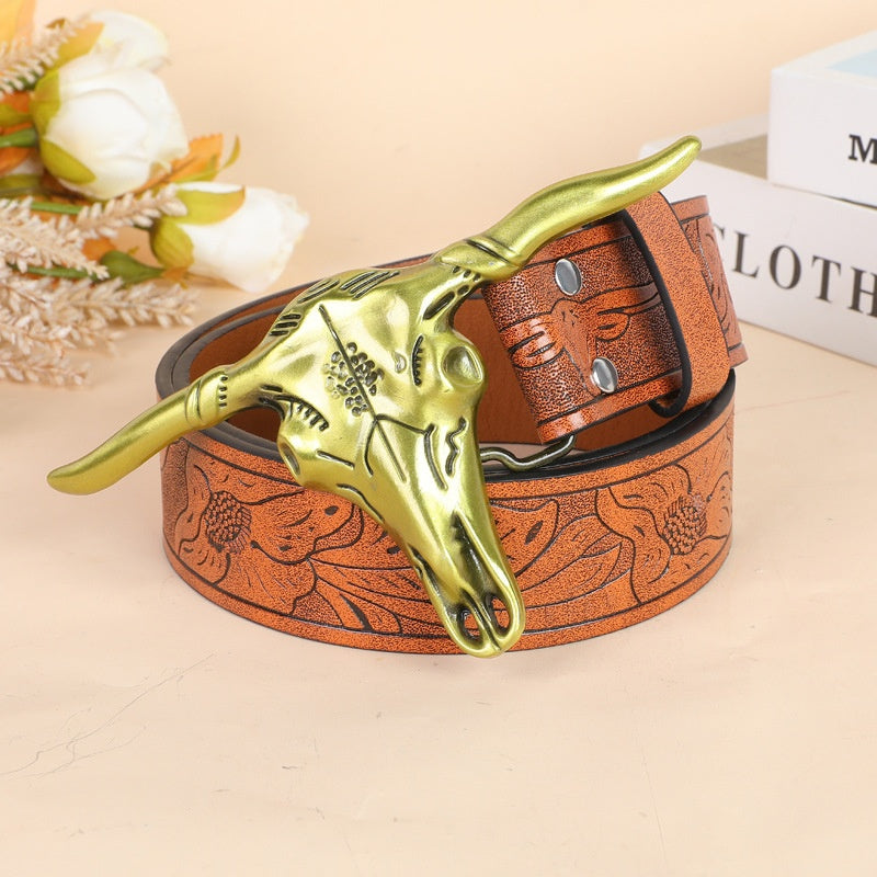 Ceinture de vache boucle tête hommes