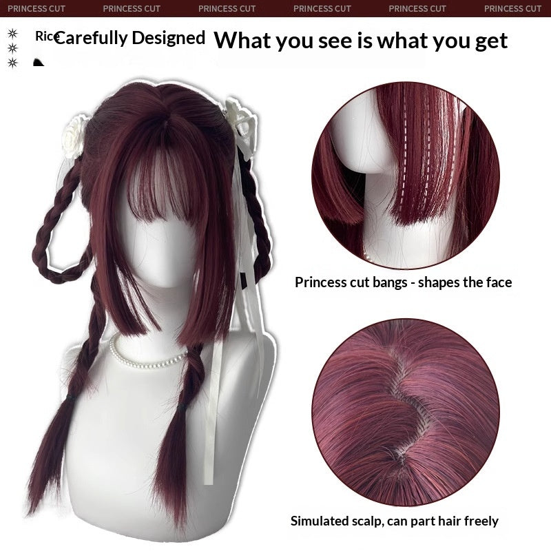 Rouge Perruque Femme Long cheveux naturel pleine tête Cap Style japonais
