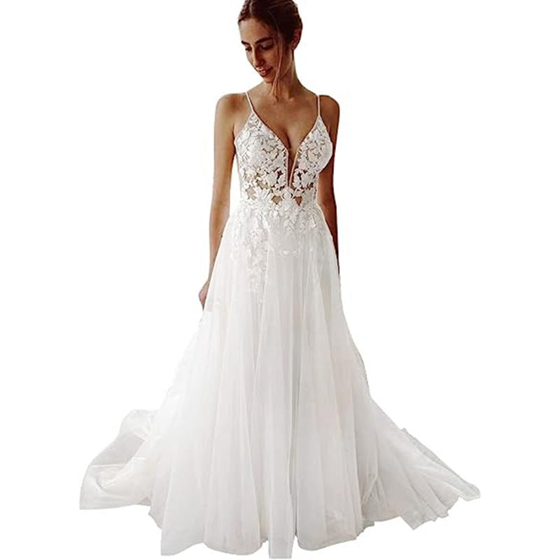 Robe de mariée pour femmes Bracelet en dentelle Sans dos
