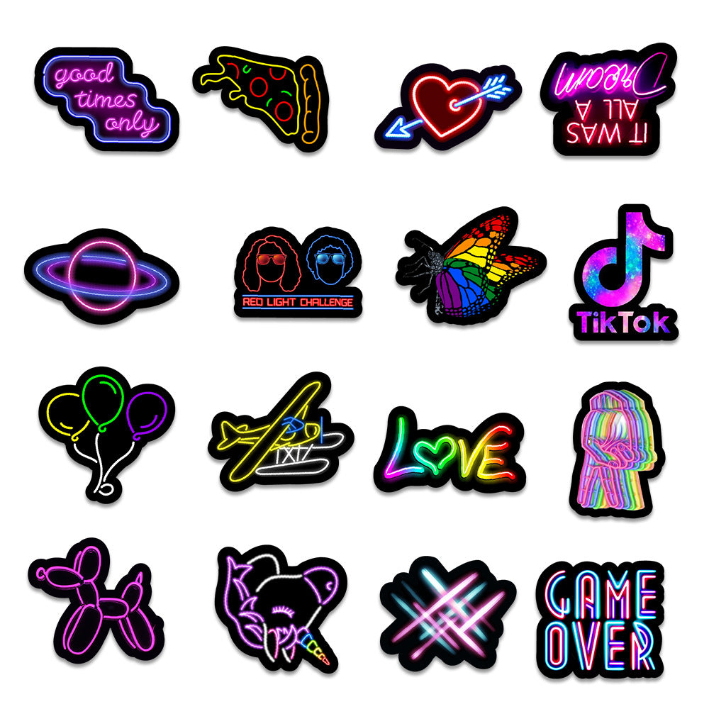 Stickers 50 Neon Stickers Auto Trunk Téléphone Coupe d'eau Décoration