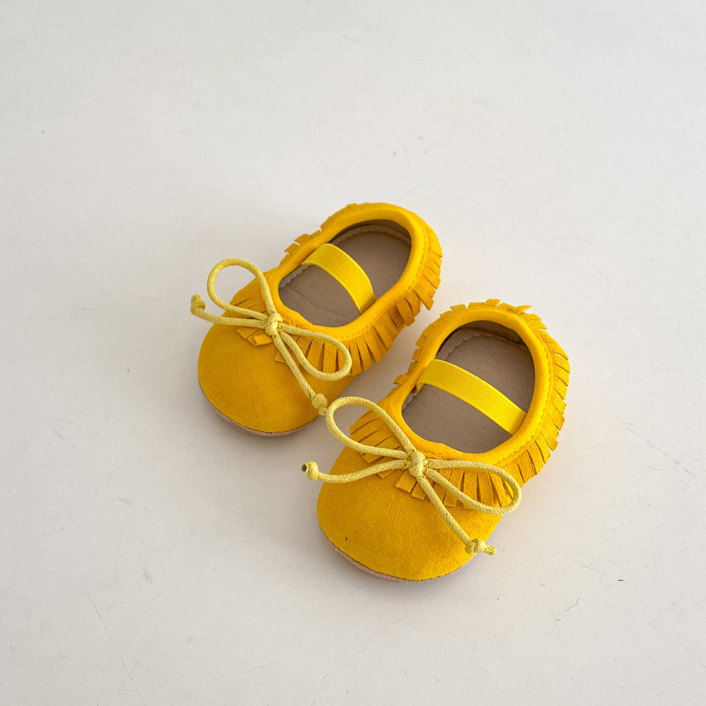 Printemps véritable en cuir bébé filles chaussures Big Bow couvert frange antidérapant résistant à l'usure doux