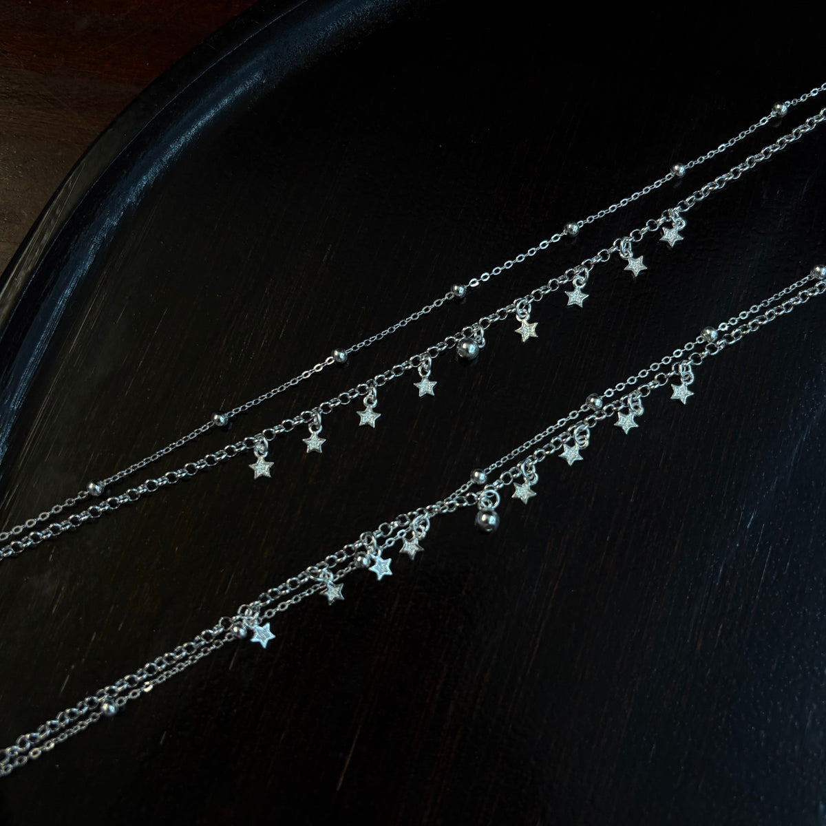 1pc 999 Argent Sterling Double-Layer Star & Perle Anklet