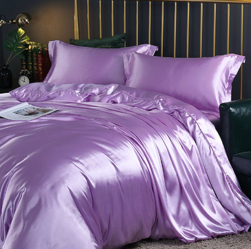 Couleur solide Double face en soie Ensemble de quatre pièces Ver à soie Feuille de lit satinée