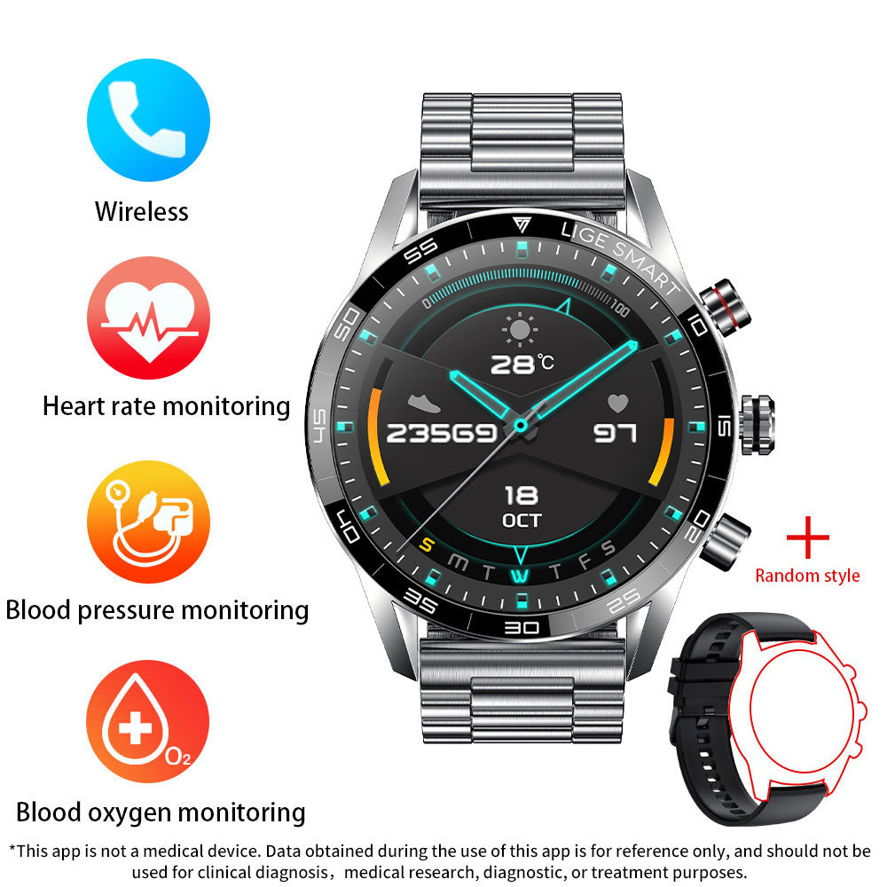 Smartwatch Bluetooth multifonctions pour les hommes avec pression artérielle et surveillance de la fréquence cardiaque
