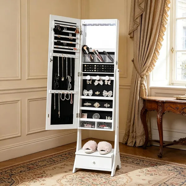 Cabinet à bijoux de style vintage avec 3 étagères et rangement pliable