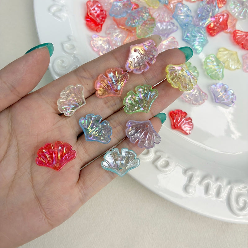 Translucent AB Iridescent Scallop Leaf Charms