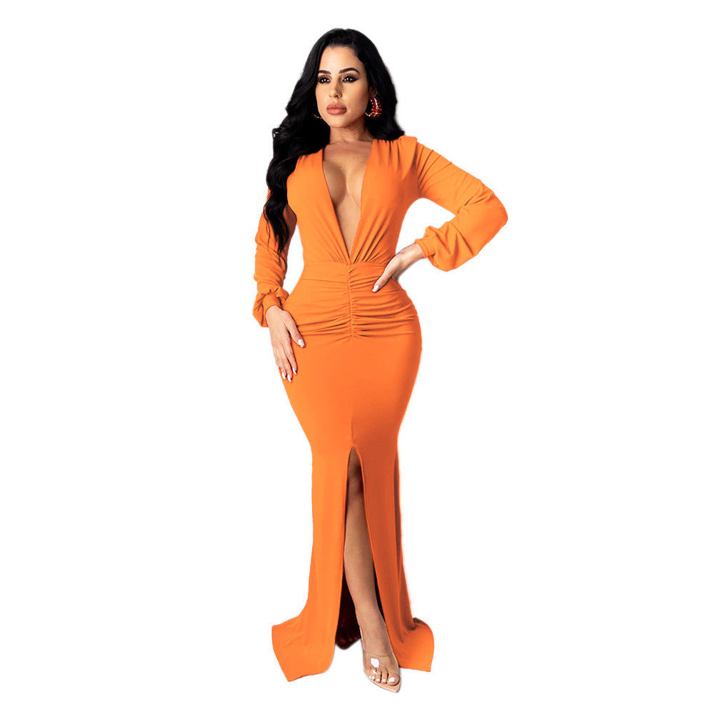 Women's V-Neck Wide Collar Evening Dress