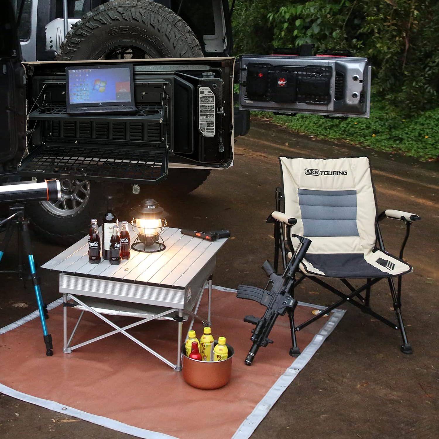 Table de hayon 2 étages arrière Rangement pliable Cargo Rack Bureau de camping extérieur pour 2007- Jeep