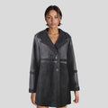 Veste en cuir mi-long pour femmes avec patchwork et design bidirectionnel