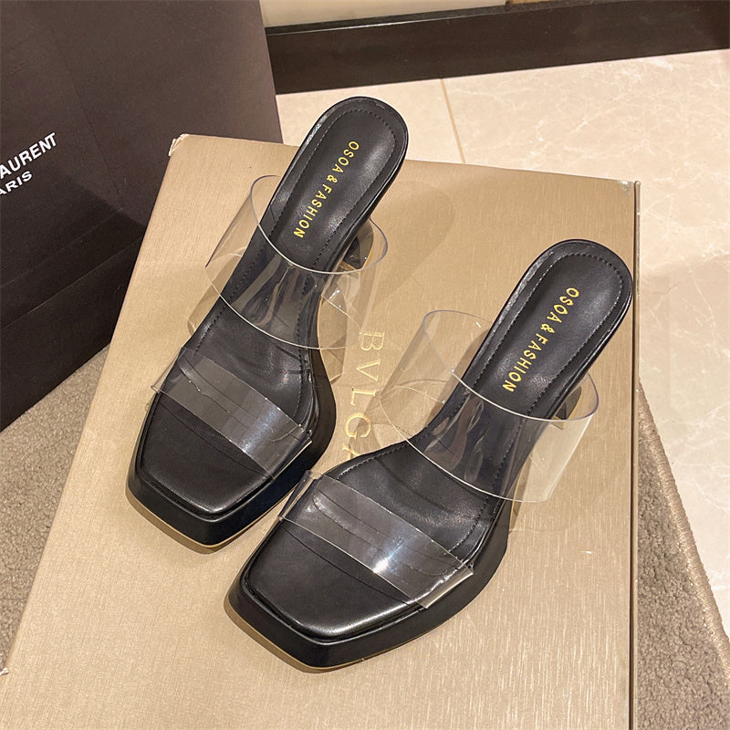 Femmes Comfort Clear Crystal Talon Platform Open Toe Sandales de diapositives