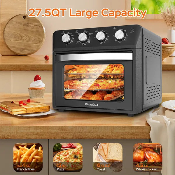 27.5QT Grille-pain à friteuse d'air 6-en-1 Four décroché-porte Convection de comptoir à 6 tranches pour