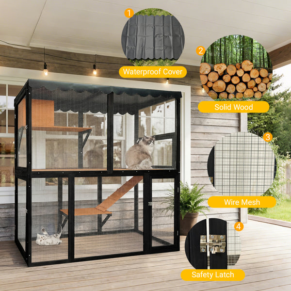Catio en bois Enclos de chat extérieur Grande maison de chat pour les chats mulitiples Promenade