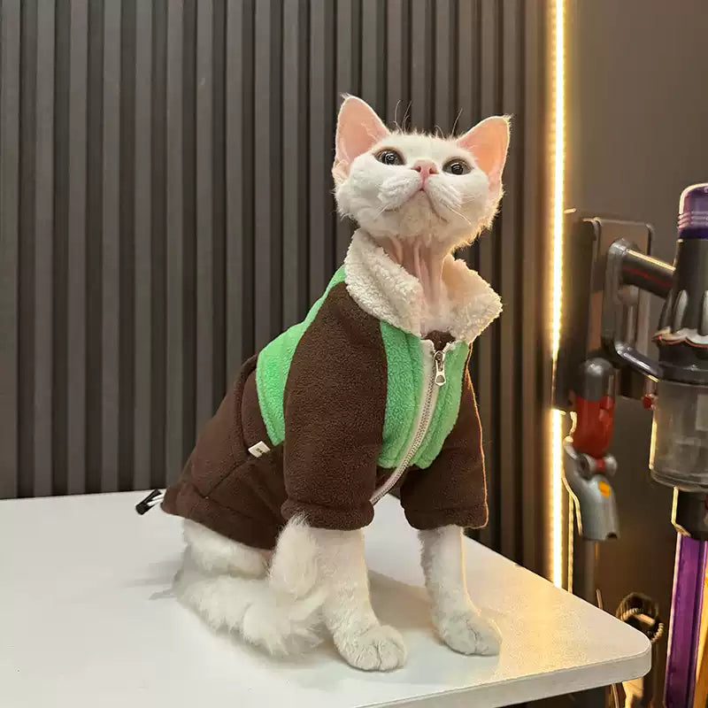 Manteau pour chat sphynx en polaire double épaisseur, ajustable