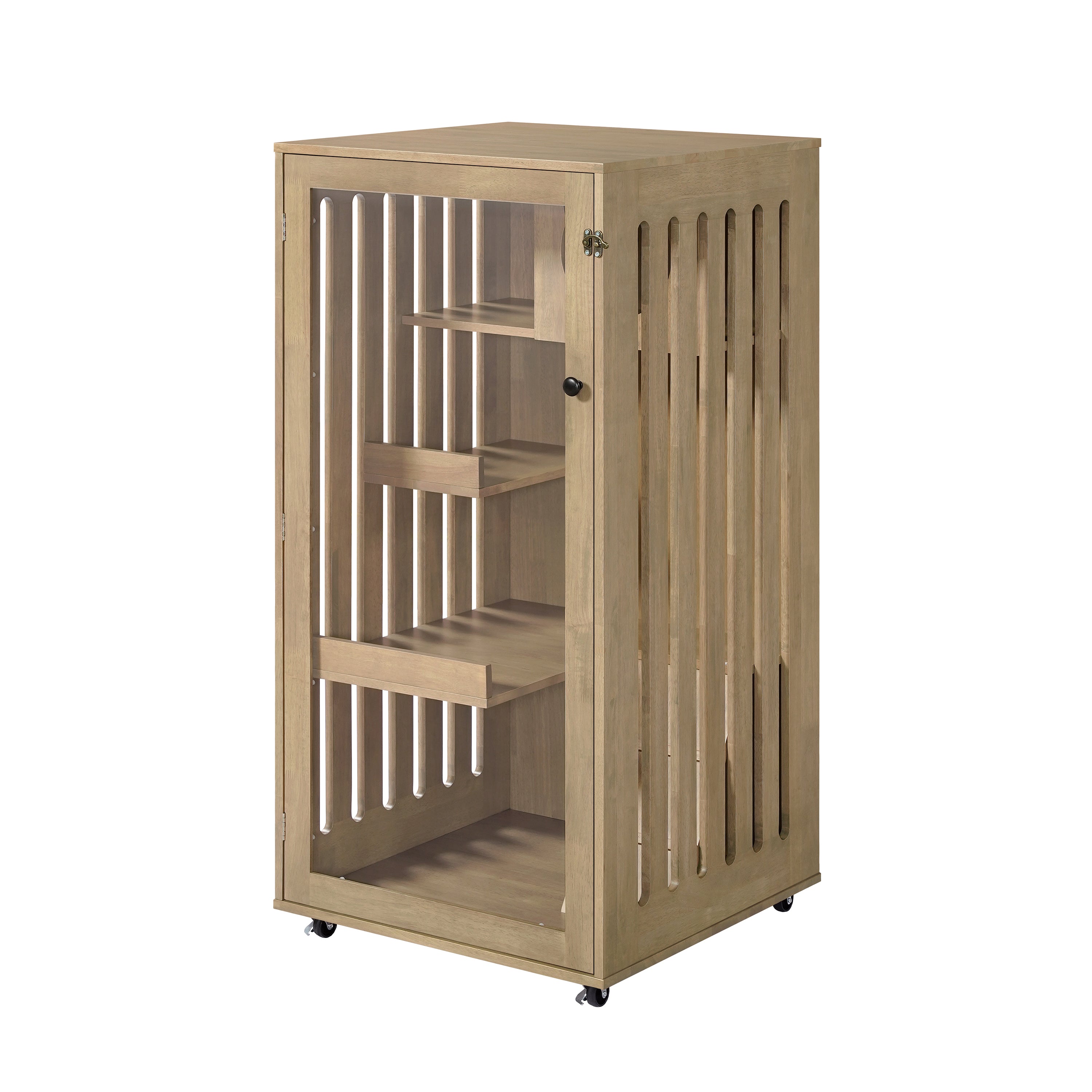 Armoire de chat en bois de caoutchouc Basia avec roues