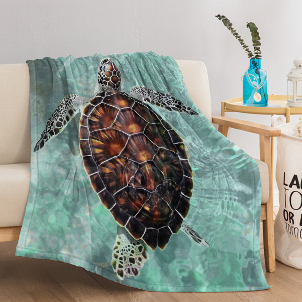 Sea Turtle Throw Beach Blanket Turtle Printed Blankets Soft Flannel Throw