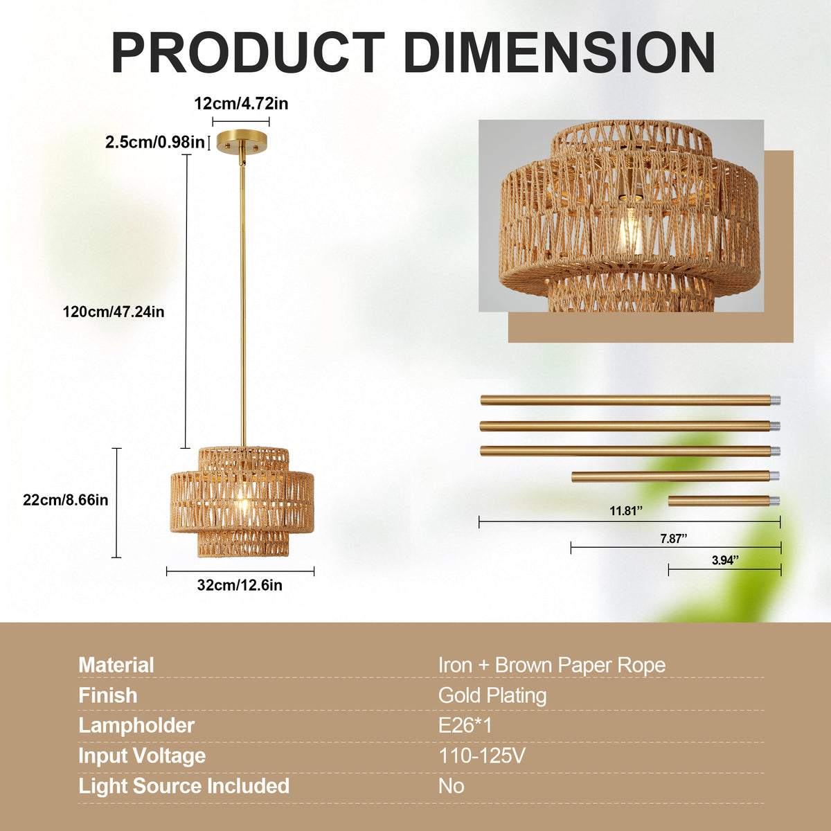 12.6 en Boho Rattan Chandelier luminaire