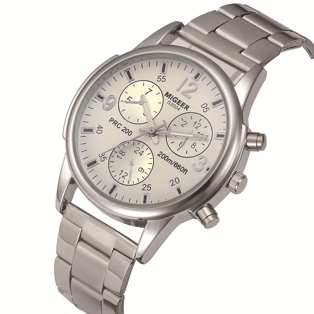 Fausse mode simple Ceinture en acier à trois yeux Montre Quartz