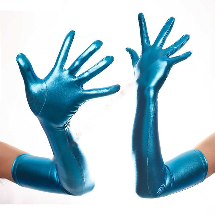 Gants d'estampage et de déguisement de long en or brillant