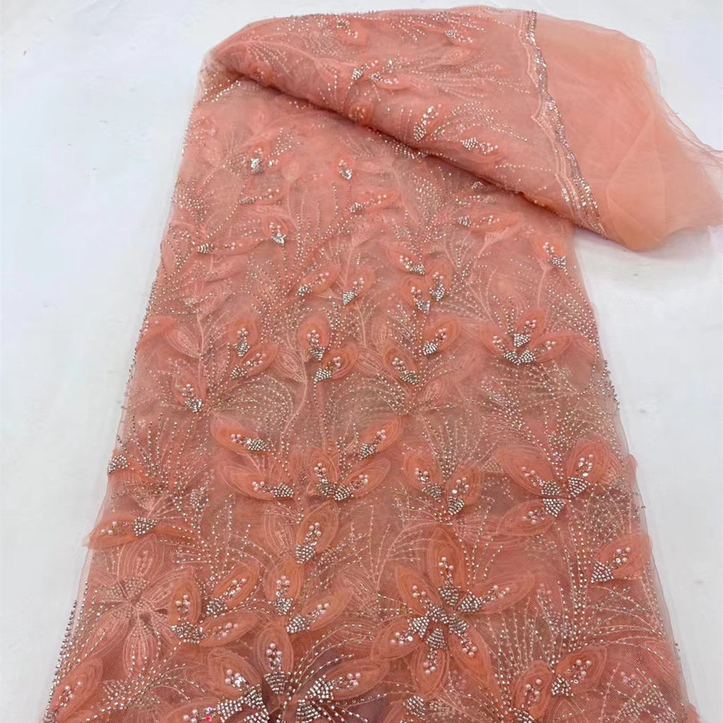 Ruban Fleur Perlé Tulle Dentelle Tissu Cocktail Party Occasion Robe de soirée Brodée C