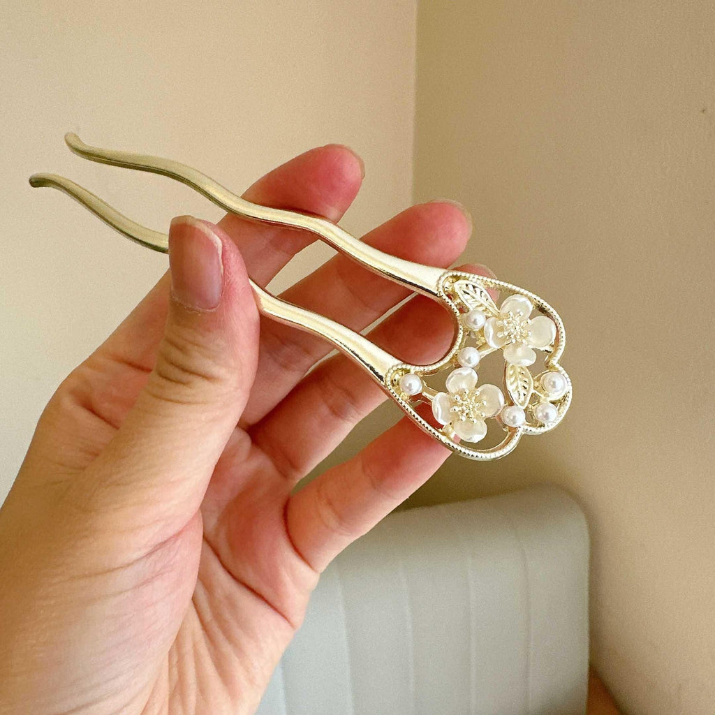 Élégantes perles camellia style U-épingle cheveux