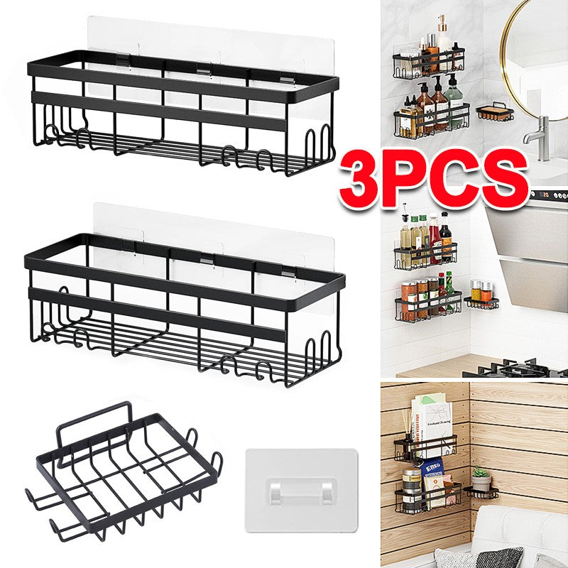 3x Salle de bain auto-adhésive Douche Caddy Étagère Rangement Acier inoxydable noir