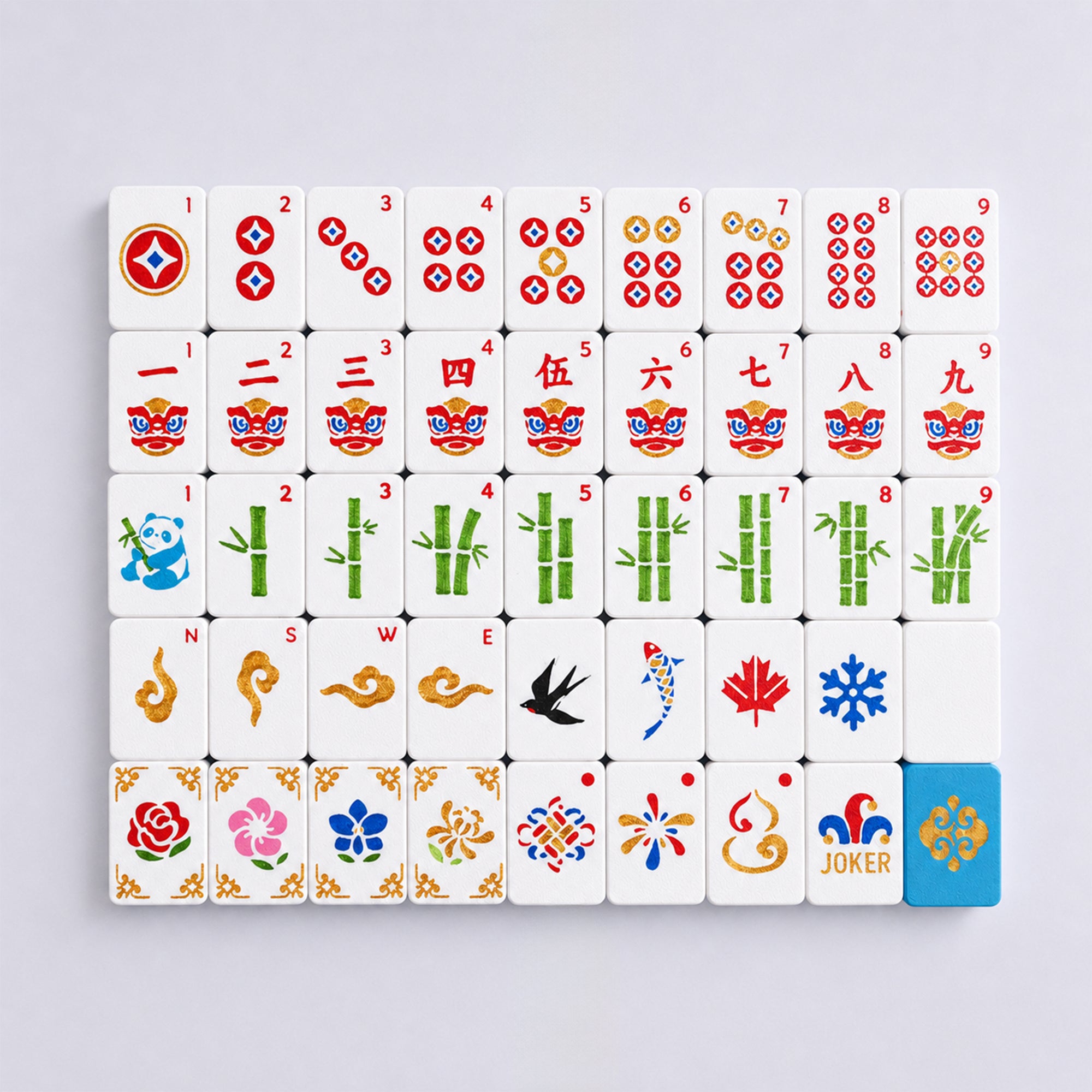 160PCS Floating Mahjong Tile Set Blue Classic Style avec 3 dés