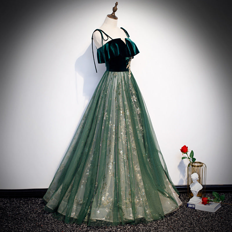 Banquet Sling Tempérament Robe longue Vert foncé Fantasy Mori