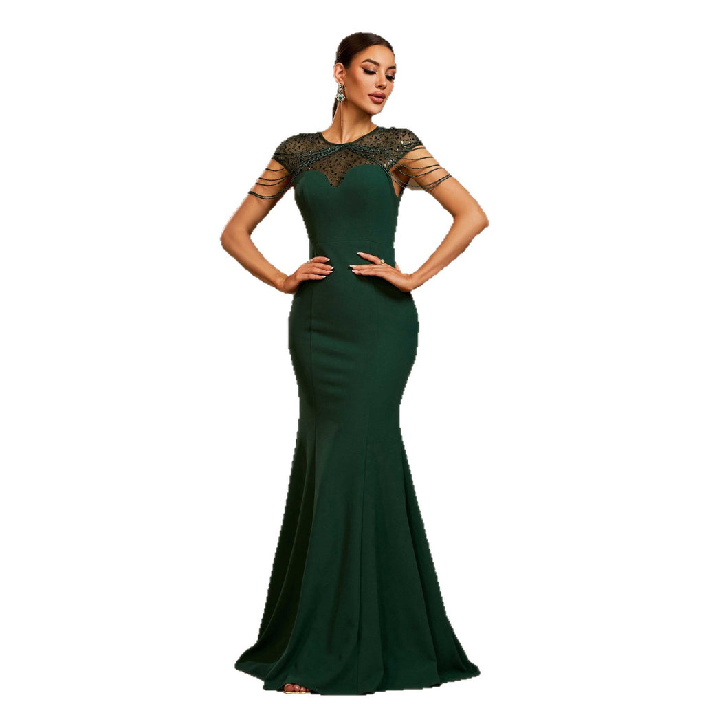 Élégant cou rond sans manches Paillettes minces Banquet de gaine Robe de soirée