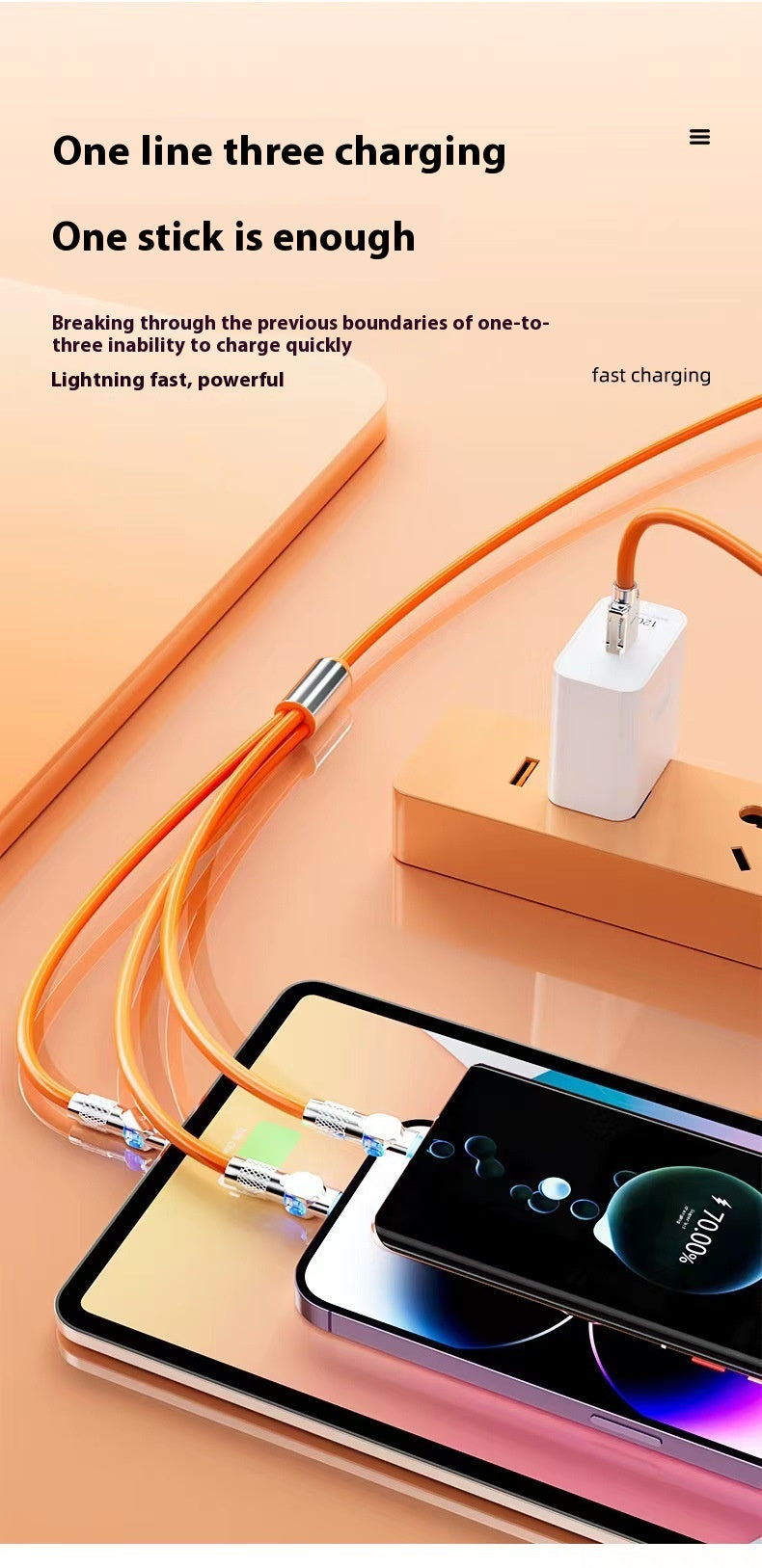 Câble de recharge mobile tournant de un à trois