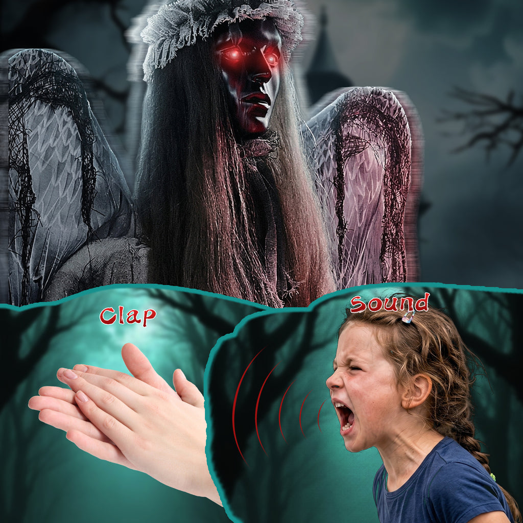 Décoration d'Halloween d'ange en pleurs de 5,7 pieds avec yeux rouges