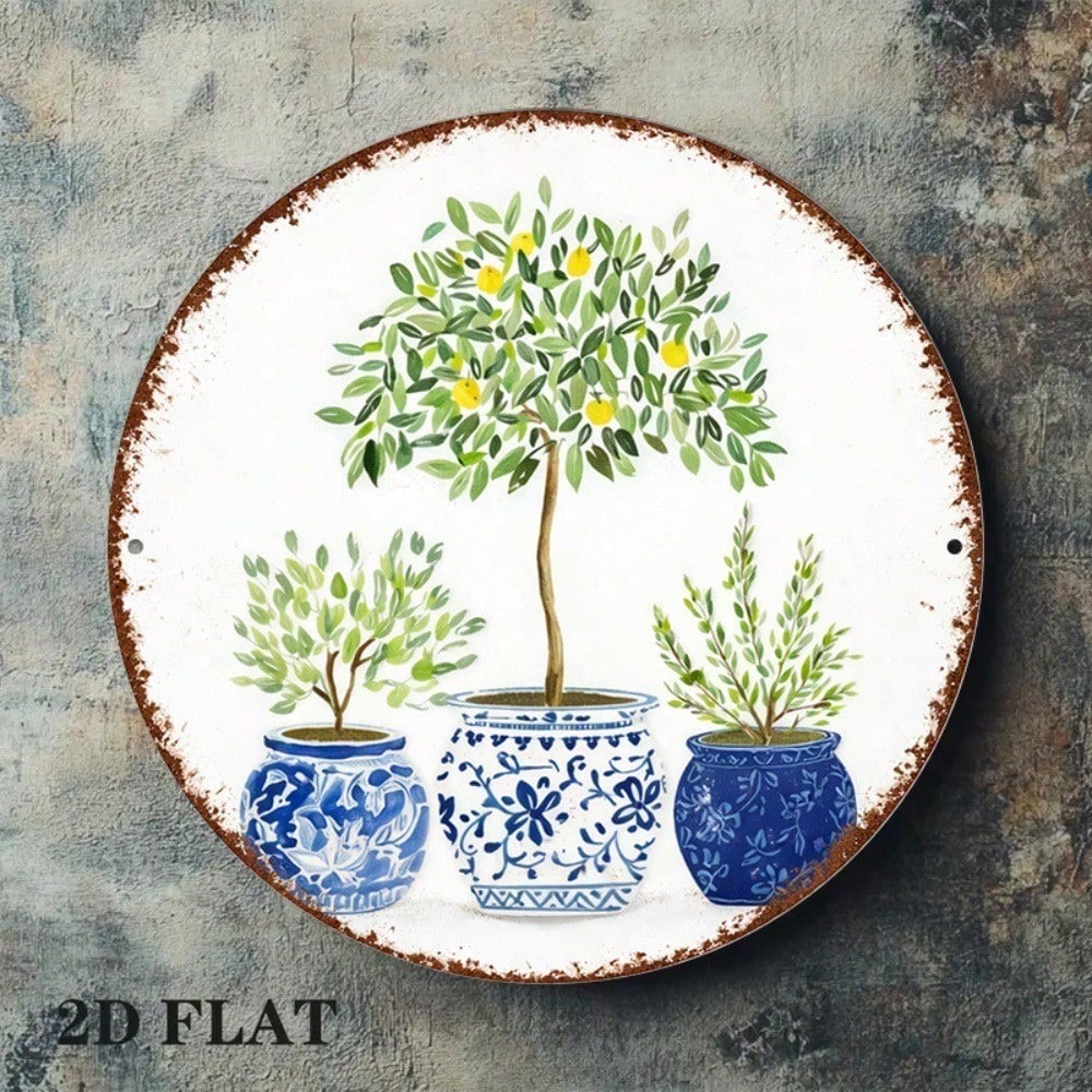 Vintage Lemon Tree Wall Art 8x8in Mediterranean Round Sign