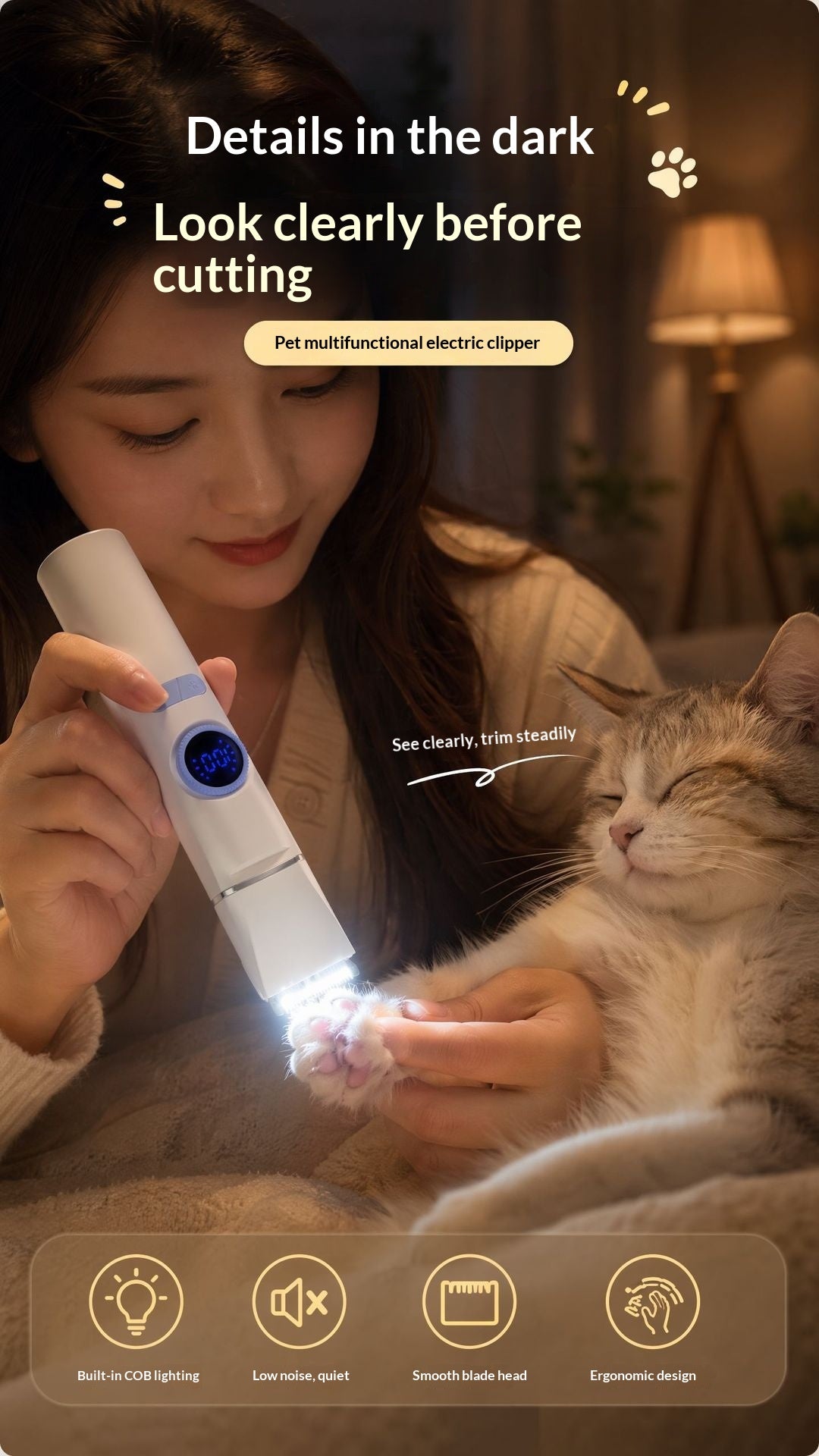 Clipper électrique pour animaux de compagnie avec affichage numérique